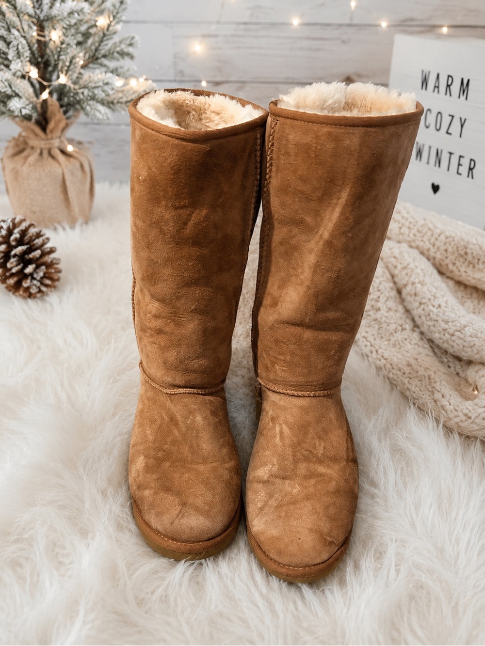 UGGS Classic Shearling-Lined Suede Tall Boots - Chestnut